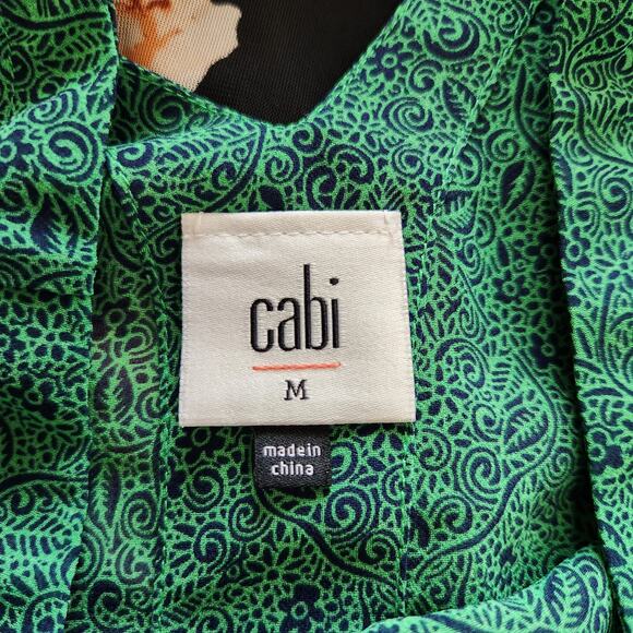 Cabi Floral Long Sleeve V-Neck Sheer Work Blouse Green Career Wear Size Medium - Picture 9 of 11